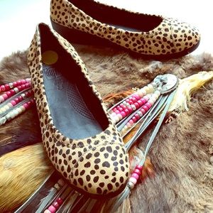 FIT FLOP Leopard Print Calf Hair Comfort Wedges 10